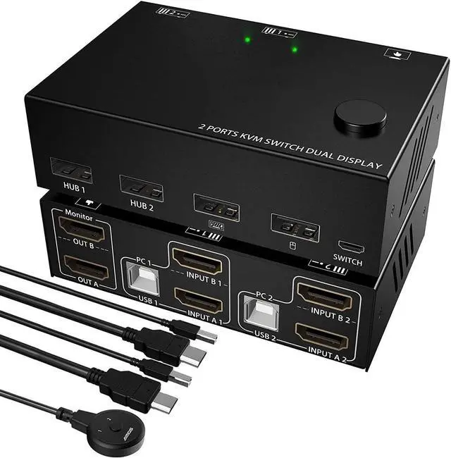 Main image of HDMI KVM Switch 2 Monitors 2 Computers, 4K @30Hz Dual Monitor HDMI USB 2.0 Switcher 2 in 2 Out PC Keyboard Mouse KVM Switcher Support Extended And Copy Display