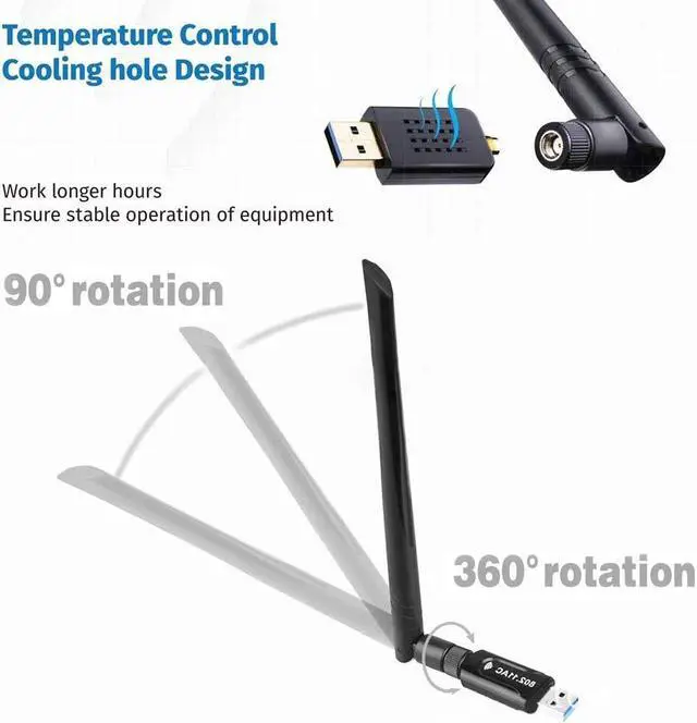 Alt view image 4 of 7 - USB WiFi Adapter 1200Mbps USB 3.0 WiFi 802.11 ac Wireless Network Adapter with Dual Band 2.42GHz/5.8GHz/ WiFi Dongle with 5dBi High Gain Antenna Support Windows XP/Vista / 7-10 Mac/Linux