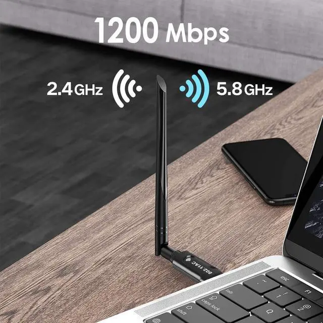 Alt view image 3 of 7 - USB WiFi Adapter 1200Mbps USB 3.0 WiFi 802.11 ac Wireless Network Adapter with Dual Band 2.42GHz/5.8GHz/ WiFi Dongle with 5dBi High Gain Antenna Support Windows XP/Vista / 7-10 Mac/Linux