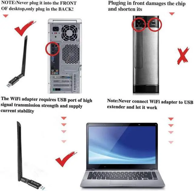 Alt view image 7 of 7 - USB WiFi Adapter 1200Mbps USB 3.0 WiFi 802.11 ac Wireless Network Adapter with Dual Band 2.42GHz/5.8GHz/ WiFi Dongle with 5dBi High Gain Antenna Support Windows XP/Vista / 7-10 Mac/Linux