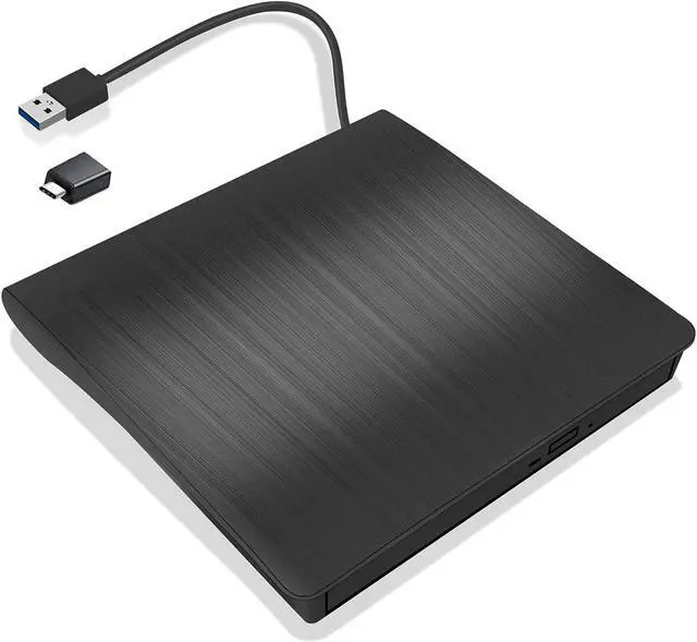 Main image of External CD DVD Drive, USB 3.0 Type C Portable CD/DVD +/-RW Drive Slim DVD/CD ROM Rewriter Burner/Player Superdrive High Speed Data Transfer for Laptop Desktop PC Windows Linux OS Mac (Black)