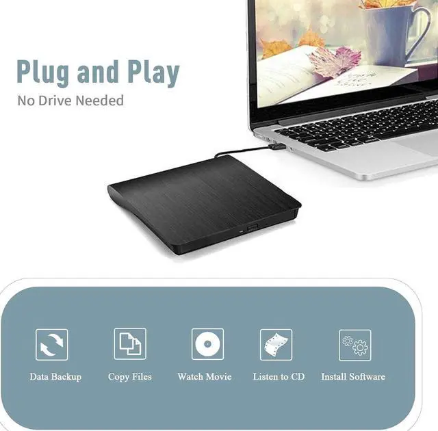 Alt view image 2 of 7 - External CD DVD Drive, USB 3.0 Type C Portable CD/DVD +/-RW Drive Slim DVD/CD ROM Rewriter Burner/Player Superdrive High Speed Data Transfer for Laptop Desktop PC Windows Linux OS Mac (Black)