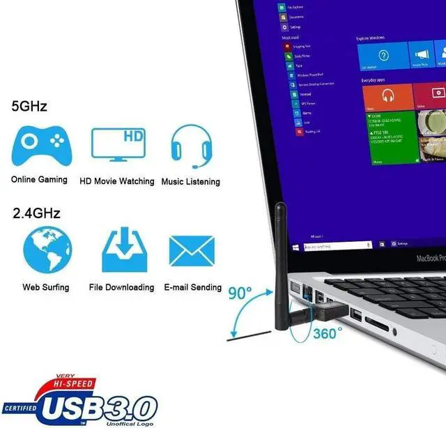 Alt view image 5 of 7 - Wifi Dongle High Speed Internet 2.4/5GHz 600Mbps Wireless USB Wifi Adapter for PC/Desktop/Laptop/Tablet, Supports Windows 10/8/7/Vista/XP/2000