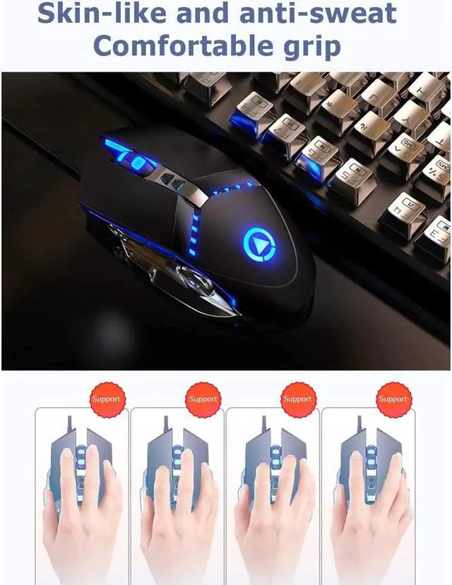 Alt view image 5 of 7 - [New] Gaming Mouse USB Wired, RGB Backlit Silent Click Gamer Mouse, with 4 Adjustable DPI Up to 3200, Comfortable Grip Ergonomic Optical Gaming Mice for Laptop PC Gamer Computer Desktop (Black)