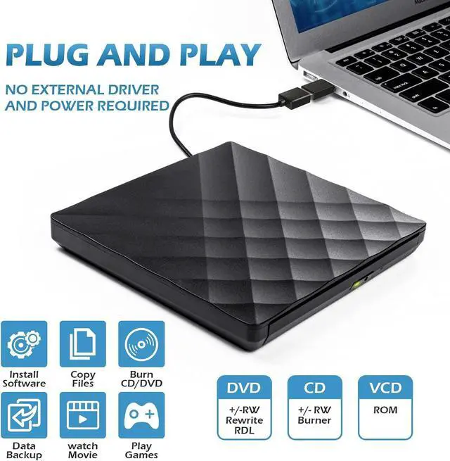 Alt view image 2 of 7 - External DVD Drive USB 3.0 Type-C Portable CD DVD +/-RW Drive for Laptop DVD Player CD ROM Rewriter Burner Compatible with Laptop Desktop PC Windows MacBook Mac Linux Mac OS