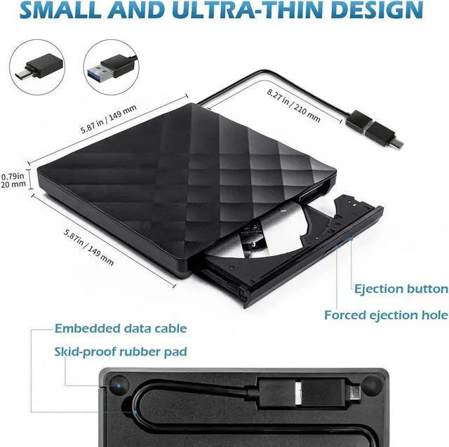 Alt view image 4 of 7 - External DVD Drive USB 3.0 Type-C Portable CD DVD +/-RW Drive for Laptop DVD Player CD ROM Rewriter Burner Compatible with Laptop Desktop PC Windows MacBook Mac Linux Mac OS