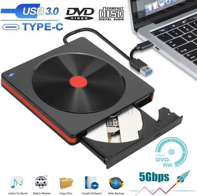 Main image of External CD Drive for Laptop, USB 3.0 Type C CD/DVD +/-RW Slim Optical Drive, DVD/CD ROM Reader writer Burner Dvd player, Portable External CD/DVD Drive for Laptop Desktop PC Windows Linux Mac OS