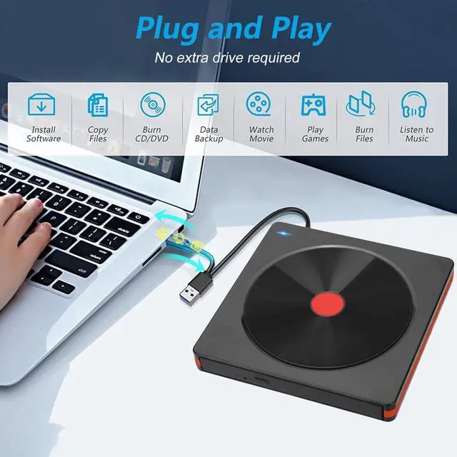 Alt view image 2 of 7 - External CD Drive for Laptop, USB 3.0 Type C CD/DVD +/-RW Slim Optical Drive, DVD/CD ROM Reader writer Burner Dvd player, Portable External CD/DVD Drive for Laptop Desktop PC Windows Linux Mac OS