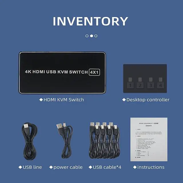 Alt view image 7 of 7 - 4K HDMI KVM Switch 4 in 1 Out, KVM USB HDMI 2.0 Switcher Selector 4 Port 4K @60Hz KVM Switch Box HDR, HDCP 2.2 for Laptop, PC, Xbox HDTV, 4 Computers Share 1 Keyboard Mouse and 1 HD Monitor