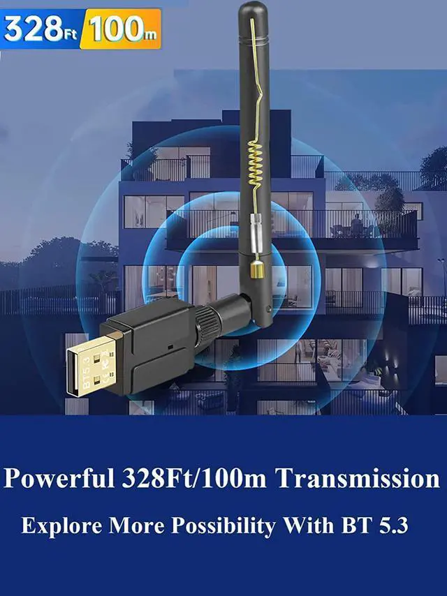 Alt view image 4 of 7 - Long Range 328FT / 100M USB Bluetooth Adapter for PC Laptop Desktop, Bluetooth 5.3 Dongle Receiver, Wireless Audio Adapter, Support Windows10/8.1, Compatible with Mouse Keyboard Headphones Printers