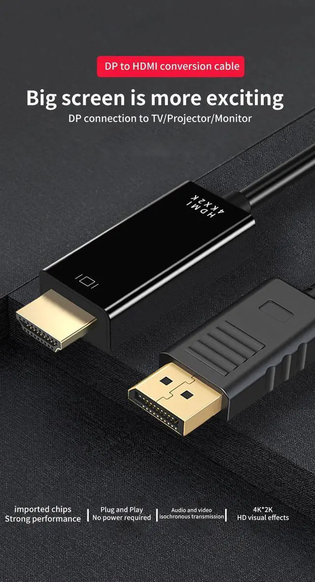 Alt view image 2 of 7 - [6ft] 4K@60Hz 1080P DP to HDMI HD Cable Converter Cable Adapter For Laptop PC TV Box Monitor Display Port DisplayPort to HDMI Video Cable