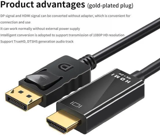 Alt view image 7 of 7 - [6ft] 4K@60Hz 1080P DP to HDMI HD Cable Converter Cable Adapter For Laptop PC TV Box Monitor Display Port DisplayPort to HDMI Video Cable