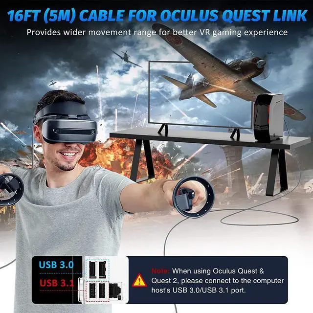 Alt view image 2 of 7 - 16Ft / 5M VR Link Cable Compatible with Meta/Oculus Quest 2 Accessories and PC/Steam VR, High Speed PC Data Transfer/Fast Charge Cord, USB 3.0 Type A to USB Type C Cable for VR Headsets and Gaming PC
