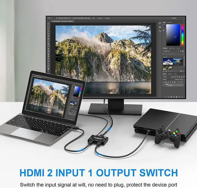 Alt view image 3 of 7 - 8K HDMI Switcher - 2 Ports HDMI 2.1 Switcher 2 in 1 Out HDMI Switcher Support 8K @60Hz 4K @120Hz 3D HDR for PS5 PS4 Pro Xbox One X Blue-Ray HDTV Player