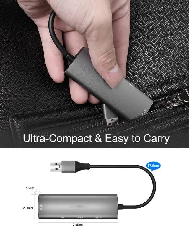 Alt view image 4 of 7 - USB Hub, 4 Port USB 3.0 Hub, with 3x USB 2.0 1x USB3.0, Ultra Slim Portable Data Hub Applicable for Laptop, Desktop PC, USB Flash Drives, Mobile HDD, Mouse, Keyboard, Printer