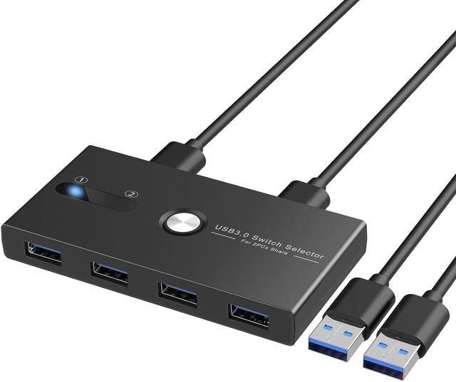 Main image of USB 3.0 KVM Switch Selector 2 Computers Sharing 4 USB Devices 4 Port USB Peripheral Switcher Box 2 in 4 Out with One-Button Swapping 2 Pack USB 3.0 Cable for Mouse, Keyboard, Scanner,Printer,Computer