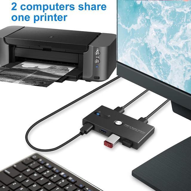 Alt view image 7 of 7 - USB 3.0 KVM Switch Selector 2 Computers Sharing 4 USB Devices 4 Port USB Peripheral Switcher Box 2 in 4 Out with One-Button Swapping 2 Pack USB 3.0 Cable for Mouse, Keyboard, Scanner,Printer,Computer