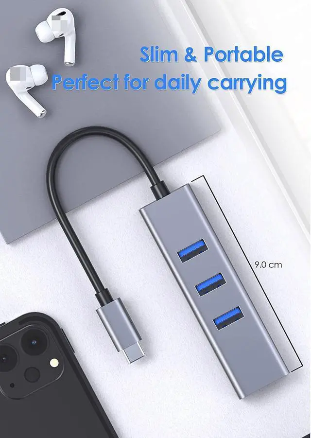 Alt view image 7 of 7 - [4 in 1] USB C Hub with 3x USB 3.0 Ports, 1000Mbps RJ45 Gigabit Ethernet Port, Aluminum USB Extender Splitter, Type-C to USB 3.0 Multiport Hub for Laptop/MacBook/Mac Pro Mini/Surface Pro/PC