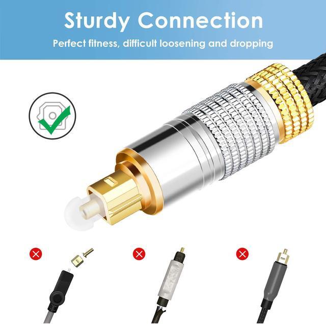 Alt view image 3 of 7 - Optical Audio Cable, 6ft. / 1.8M Fiber Optic Audio Cable with Durable 24K Gold-Plated, Nylon Braided Male to Male Optical Digital Cable for HI-FI Sound Bar, Home Theater, TV, PS4, Xbox, Playstation