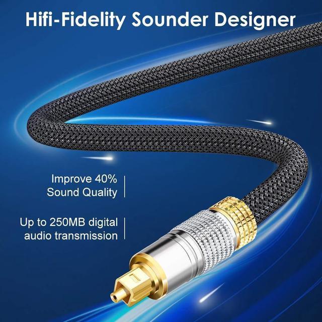 Alt view image 4 of 7 - Optical Audio Cable, 6ft. / 1.8M Fiber Optic Audio Cable with Durable 24K Gold-Plated, Nylon Braided Male to Male Optical Digital Cable for HI-FI Sound Bar, Home Theater, TV, PS4, Xbox, Playstation