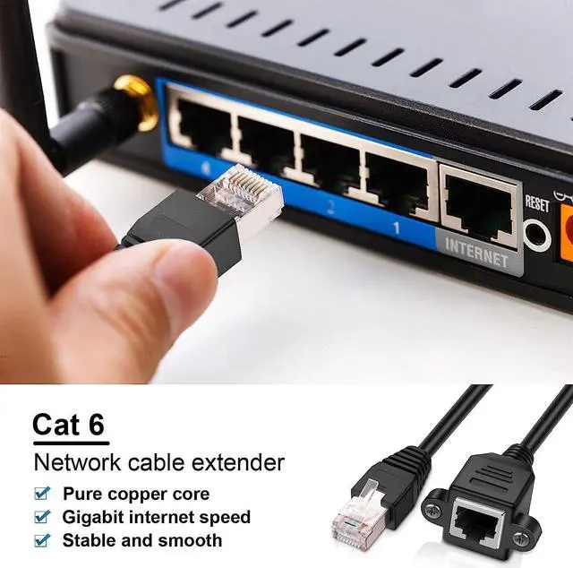 Alt view image 5 of 7 - Cat 6 Ethernet Cable Extension Cord, RJ45 Network Patch Cable -1.5 Feet (0.5 Meters) Male to Female Connector Support Cat6 / Cat5e / Cat5 Standards (Black, 2Pack)