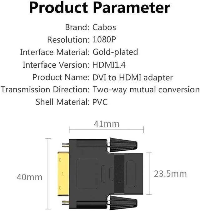 Alt view image 2 of 7 - 2-Pack DVI to HDMI Bi-Directional Adapter, DVI 24+1 Male to HDMI Female Converter, Support 1080P, 3D for PS3,PS4,TV Box,Blu-ray,Projector,HDTV