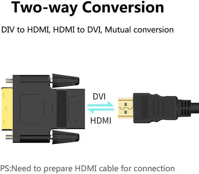 Alt view image 4 of 7 - 2-Pack DVI to HDMI Bi-Directional Adapter, DVI 24+1 Male to HDMI Female Converter, Support 1080P, 3D for PS3,PS4,TV Box,Blu-ray,Projector,HDTV
