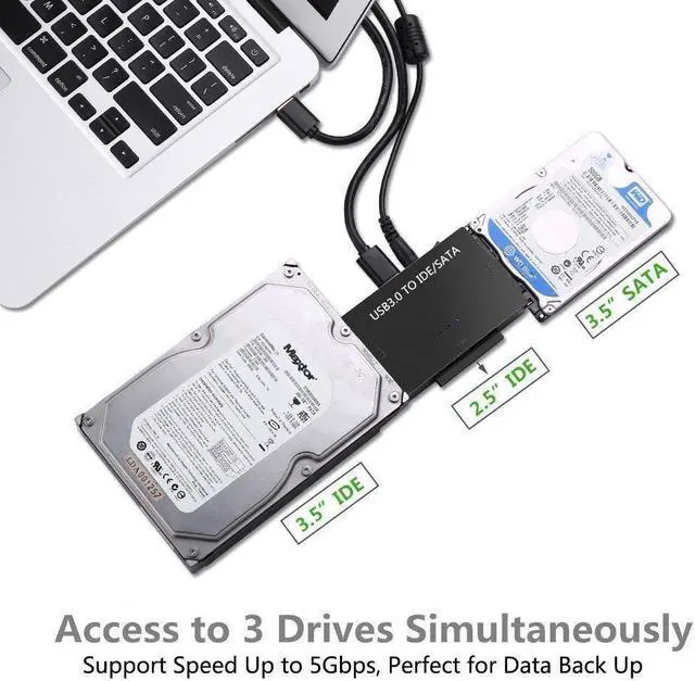 Alt view image 5 of 7 - USB 3.0 to IDE and SATA Converter External Hard Drive Adapter Kit for Universal 2.5/3.5 HDD/SSD Hard Drive Disk, One Touch Backup Function, Included 12V/2A Power Adapter