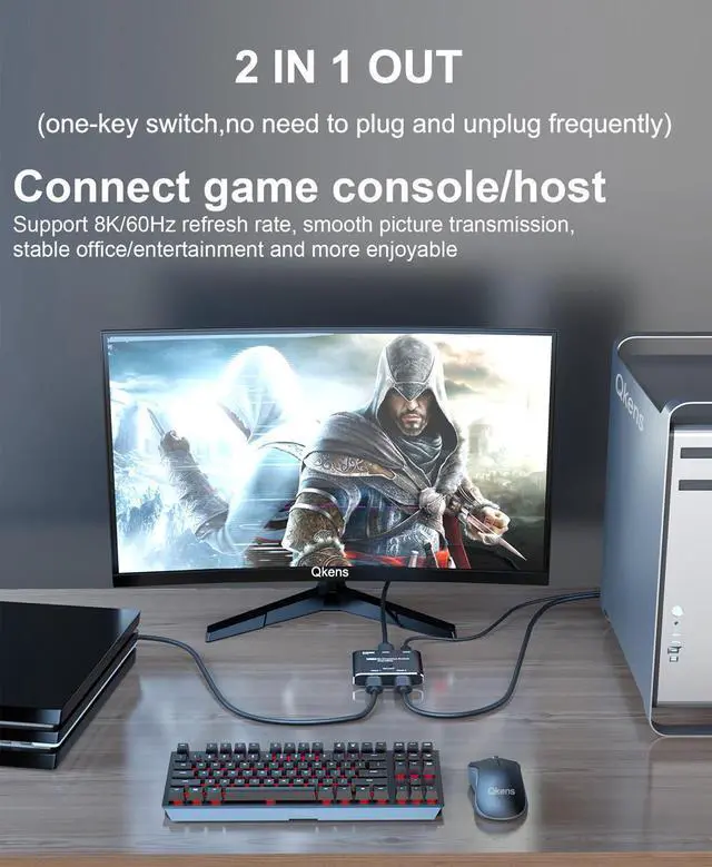 Alt view image 6 of 7 - HDMI 2.1 Switch 8K Bi-Directional HDMI Switcher 2 in 1 Out HDMI Splitter 1 in 2 Out Supports 4K@120Hz 8K@60Hz 48Gbps,HDCP 2.3,ARC,VRR for Xbox X PS5, Blu-Ray, 8K UHD TV, Monitor and Projector