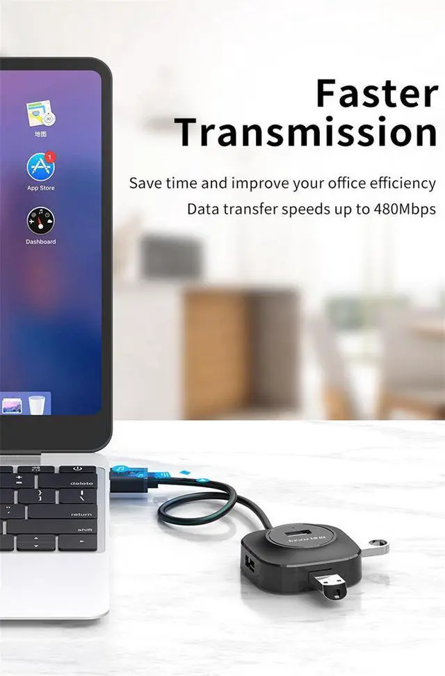 Alt view image 4 of 7 - 4-Port USB Hub Multi USB Port Expander, Fast Data Transfer USB2.0 Splitter for Laptop, Compatible with All USB Port Device, 30cm length cable