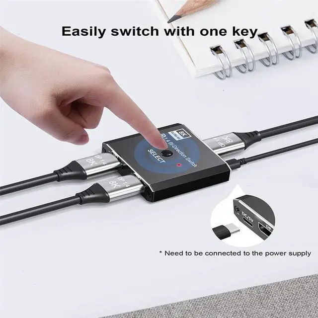 Alt view image 4 of 7 - Displayport Switch,ADKING 8K DP 1.4 Swticher Bi-Directional Displayport Splitter Adapter 1 Input 2 Output Support 8K@30Hz 3D for Monitor Projector TV Laptop
