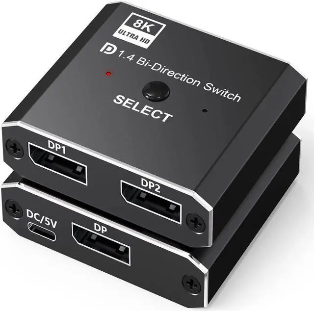 Alt view image 7 of 7 - Displayport Switch,ADKING 8K DP 1.4 Swticher Bi-Directional Displayport Splitter Adapter 1 Input 2 Output Support 8K@30Hz 3D for Monitor Projector TV Laptop