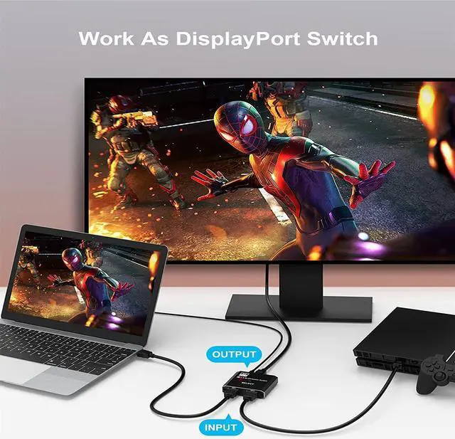 Alt view image 5 of 7 - Displayport Switch,ADKING 8K DP 1.4 Swticher Bi-Directional Displayport Splitter Adapter 1 Input 2 Output Support 8K@30Hz 3D for Monitor Projector TV Laptop