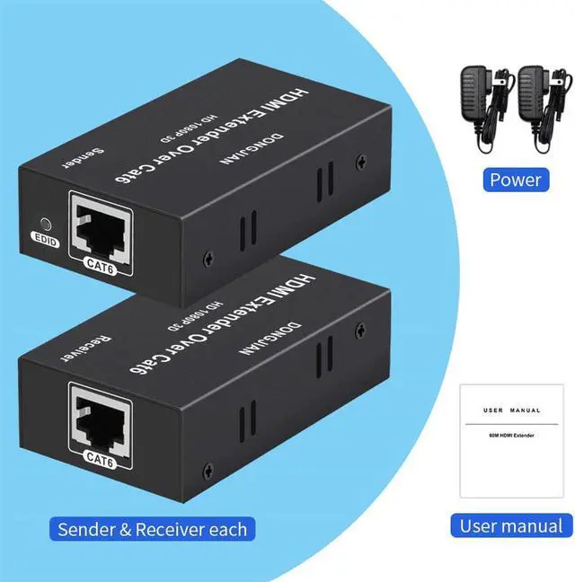 Alt view image 6 of 6 - HDMI Extender,HDMI Over Single Cat5E/6/7 HDMI Repeater HDMI Balun Sender Transmitter Receiver Support 1080p 3D HDMI 1.4a HDCP EDID
