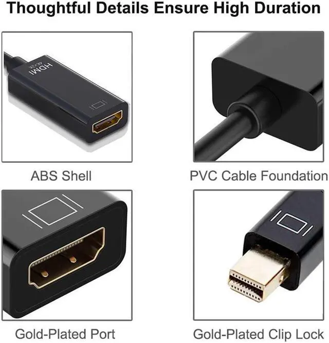 Alt view image 2 of 7 - 2 Pack Mini DisplayPort to HDMI Adaptor, Mini DP(Thunderbolt Compatible) to HDMI 4Kx2K Converter Gold-Plated Cord for MacBook Pro, MacBook Air, Mac Mini, Microsoft Surface Pro 3/4