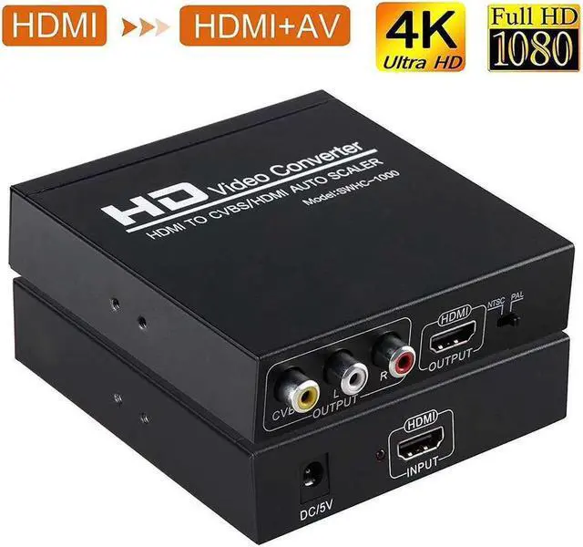 Main image of HDMI to RCA and HDMI Adapter Converter, HDMI to HDMI+3RCA CVBS AV Composite Video Audio Adapter/Splitter, with Power Adapter Support 1080P, PAL, NTSC, for HD TV, Older TV,Camera, Monitor etc