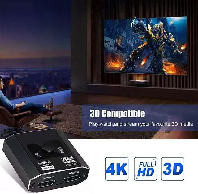 Alt view image 7 of 7 - HDMI Switch HDMI Splitter, 4K@60hz Aluminum HDMI 2.0 Switcher 2 in 1 Out, HDMI Splitter 1 in 2 Out,Bi-Directional Switch Support 4K 3D HDR for Xbox PS5/4/3 Blu-Ray Player Fire Stick Roku HDTV