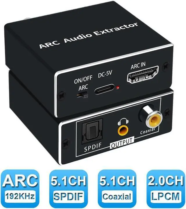 Main image of HDMI ARC Audio Extractor, 192KHz HDMI Adapter Support Only ARC TV to Digital SPDIF + Coaxial + Analog 3.5mm Stereo Audio Converter for Soundbar Speaker Amplifier Headset