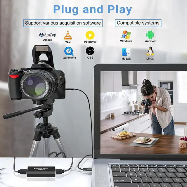 Alt view image 5 of 7 - Capture Card 1080p 60fps, 4K HDMI to USB Video Game Capture Card with USB to USB/Type-C Cable, Video Audio Capture Card for Broadcast Live and Record with DSLR, Camcorder