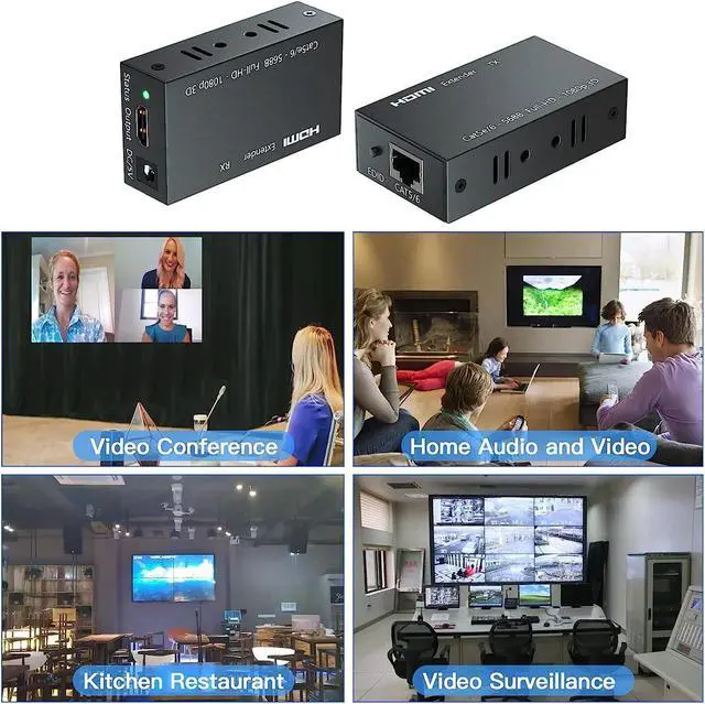 Alt view image 5 of 7 - HDMI Extender, 1080P HDMI Transmitter and Receiver Up to 60 Meters(196ft), HDMI Ethernet Sender Repeater Over Singal RJ45 Cat5e/Cat6 Ethernet LAN Cable, HDMI Sender Transmitter Receiver