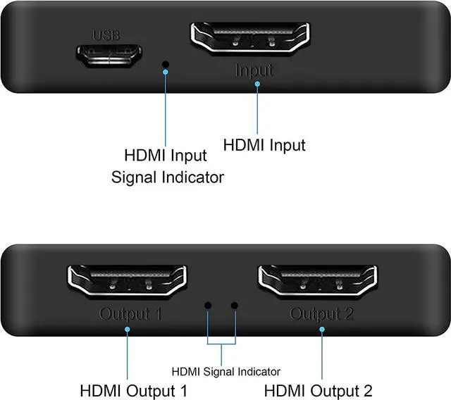 Alt view image 2 of 7 - HDMI Splitter 4K@60Hz, HDMI Splitter 1 in 2 Out, HDMI Splitter for Dual Monitors Only Duplicate/Mirror Screens, Support HDMI2.0b, HDCP2.2, 18.5Gbps, Auto Scaling, Full HD 1080P 3D