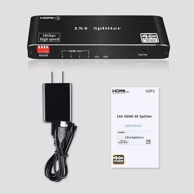 Alt view image 7 of 7 - 4K 60Hz HDMI 2.0 1X4 Switch Splitter, 4 Port 4K HDMI Switcher 1 in 4 Out, HDMI 2.0b and HDCP 2.2,4K@60Hz 1x4 HDMI Splitter.support RGB 8:8:8(7.1CH Dolby atmos, 16 kinds of EDID mode,HDR 10