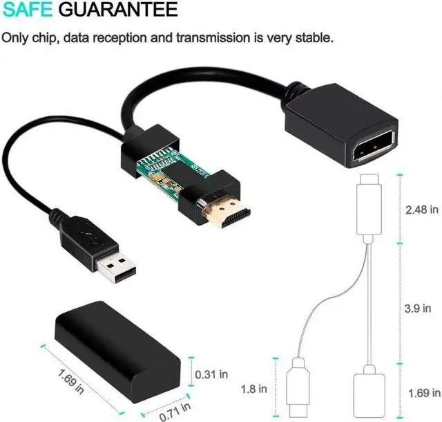 Alt view image 4 of 7 - 4K 60Hz HDMI to DisplayPort Video Adapter w/USB Power - HDMI 2.0 (Male) to DP 1.2 (Female) Active Monitor Converter