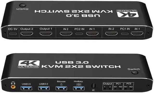 Alt view image 2 of 7 - HDMI-compatible KVM Switch 4K 60Hz 2 Port Dual Monitor USB 3.0 KVM Switch 1080P USB KVM Switcher HDMI with USB 3.0 port