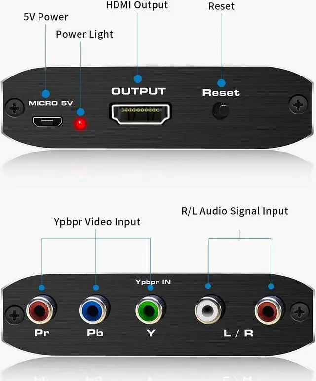 Alt view image 2 of 7 - Component to HDMI, YPbPr to HDMI Converter, 5RCA RGB to HDMI Converter Adapter, Supports 1080P Video Audio Converter Adapter HDMI V1.4 for DVD PSP Xbox PS2 N64 to HDTV Monitor and Projector