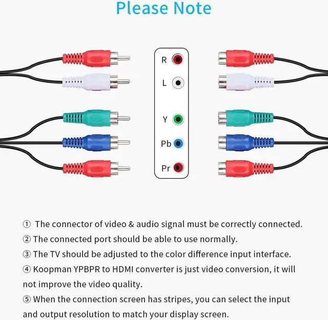 Alt view image 5 of 7 - Component to HDMI, YPbPr to HDMI Converter, 5RCA RGB to HDMI Converter Adapter, Supports 1080P Video Audio Converter Adapter HDMI V1.4 for DVD PSP Xbox PS2 N64 to HDTV Monitor and Projector