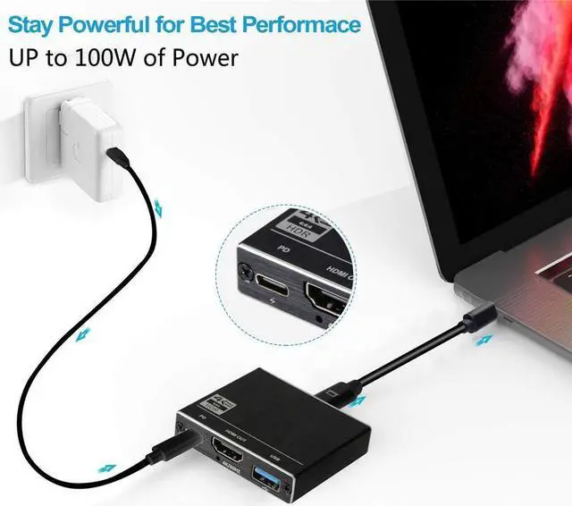 Alt view image 3 of 7 - USB C to HDMI Adapter4K@60HZ, Type-C to HDMI Adapter Multiport with USB Type C PD & USB 3.0 Port, HDMI to USB C Adapter for MacBook Pro/Air, Ipad Pro/Air, Dell XPS 13/15, Android Samsung