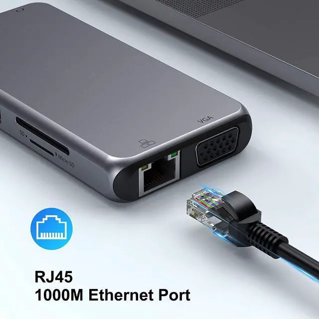 Alt view image 6 of 7 - USB C Hub Type C Multiport Adapter for MacBook Pro/Air, 10 in 1 Mac Dongle with HDMI, Ethernet, VGA, PD Port, 3 USB 3.0, SD/TF Card Reader and Mic/Audio for Windows Type C Laptops