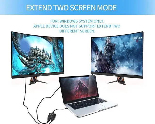 Alt view image 3 of 7 - USB C to Dual HDMI Adapter 4K @60Hz,A HDMI Cable 2ft Included,Thunderbolt 3 to HDMI for MacBook,MacBook Pro 2020/2019/2018 Apple iMac,iMac Pro,Google Chromebook Pixel,Samsung,Dell,Asus,Hp and More