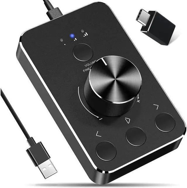 Main image of USB Multimedia Controller Knob with 3 Volume Control Modes and One-Click Mute Function Volume Controller Audio Adjuster for MAC/Win7/8/10, with 5ft Cable and USB-C Adapter
